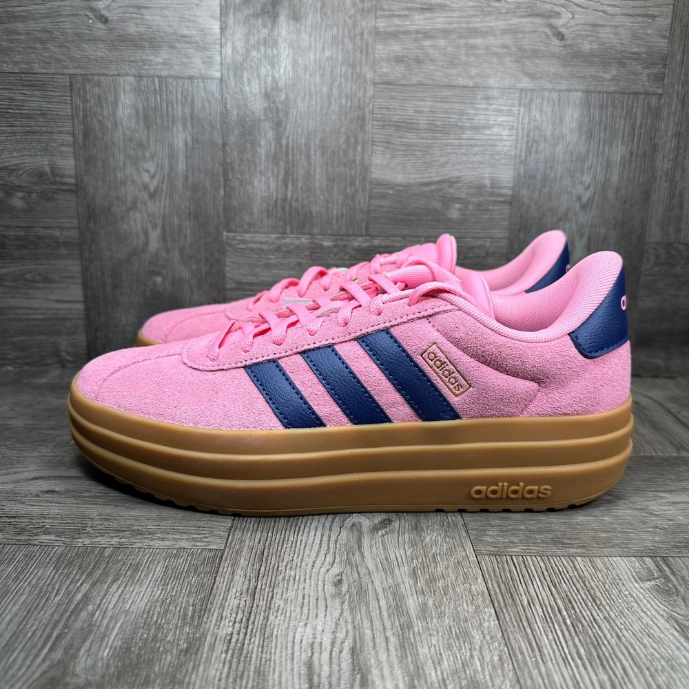Adidas VL Court Bold Women Size 8 Pink Suede Platform Navy Gum NEW JI1789 - Picture 5 of 8